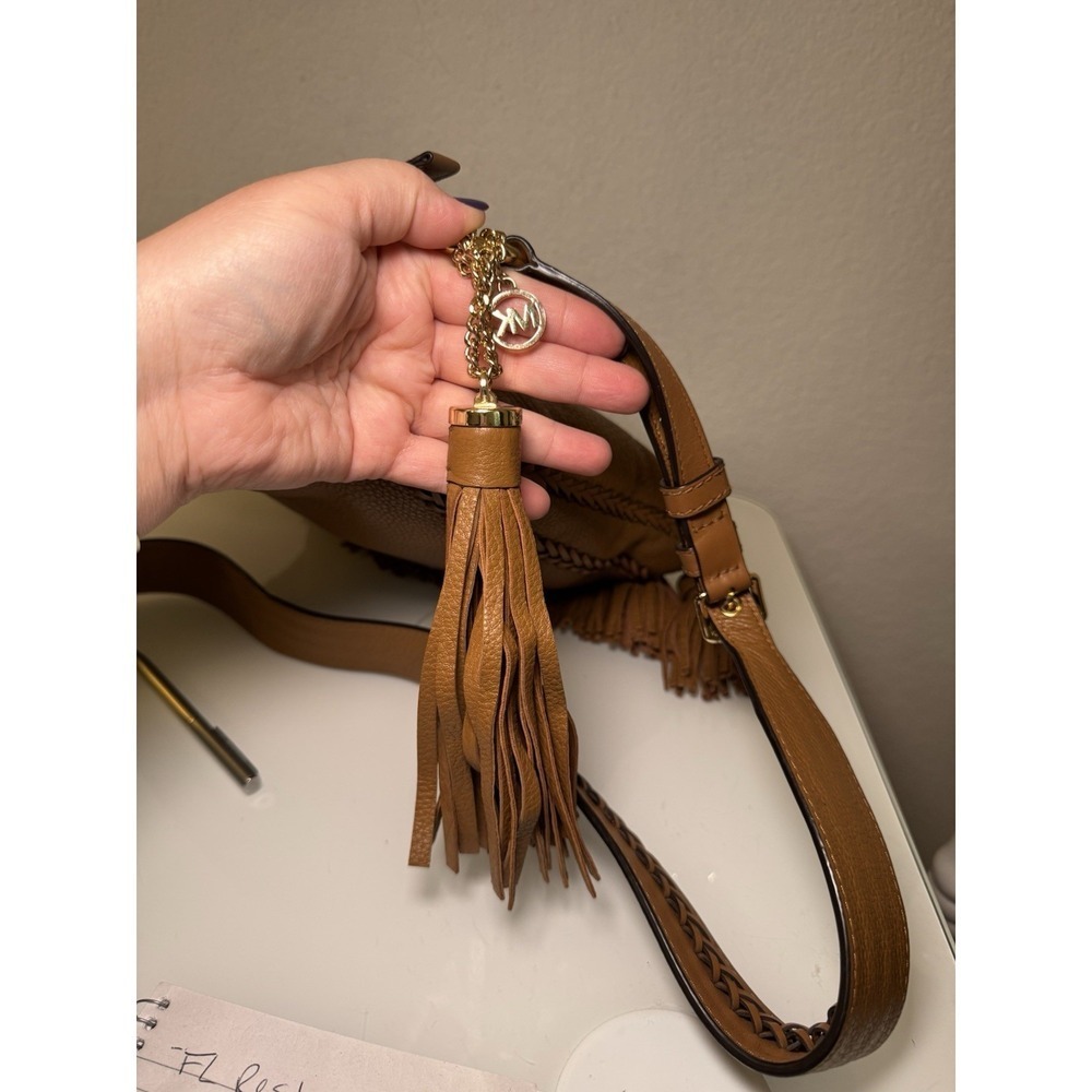 Michael Kors Camel Brown Tasseled Crossbody Purse Braid Strap Design Western - Picture 7 of 16